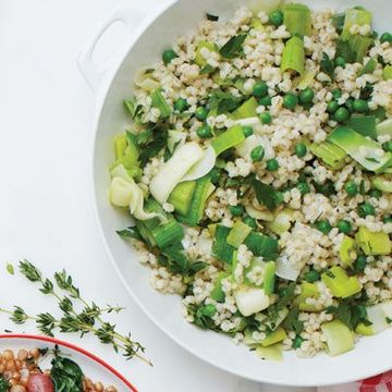 barley sautéed leeks, peas and parsley