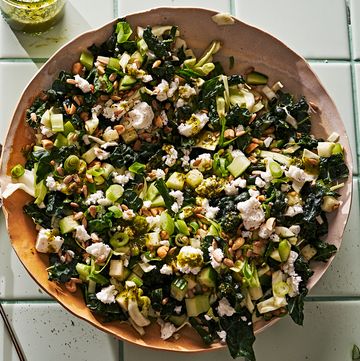 crunch salad filled with kale, apple, cucumber, celery and nuts