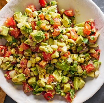 diced avocado tossed with tomato, fresh corn, red onion, jalapeno, cilantro, and lime juice, served with tortilla chips