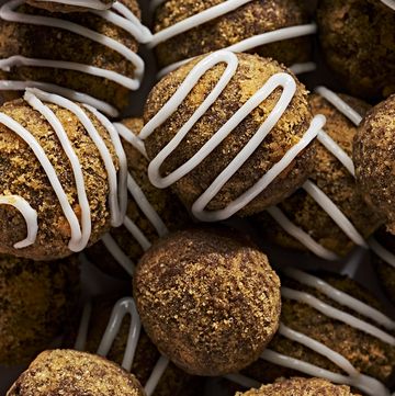 gingerbread truffles on a red background