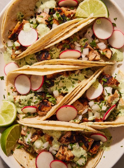 grilled chicken street tacos with cilantro lime crema