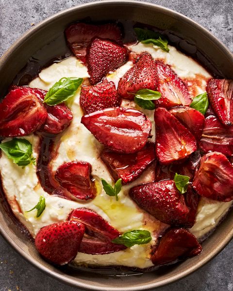 Whipped Feta With Balsamic Roasted Strawberries whipped feta with balsamic roasted strawberries served with crackers