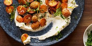 whipped feta topped with crispy roasted potatoes